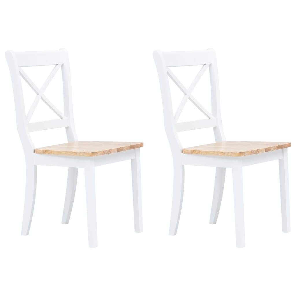 NNEVL Dining Chairs 2 pcs White and Light Wood Solid Rubber Wood-0
