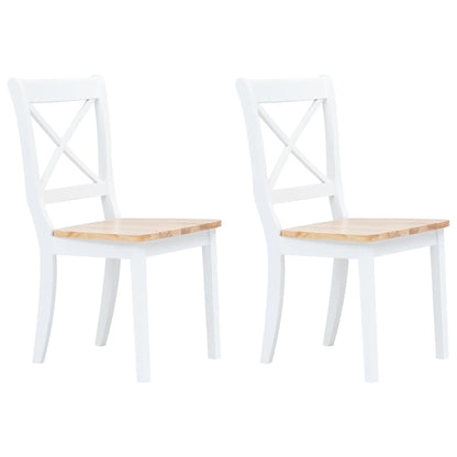 NNEVL Dining Chairs 2 pcs White and Light Wood Solid Rubber Wood-0