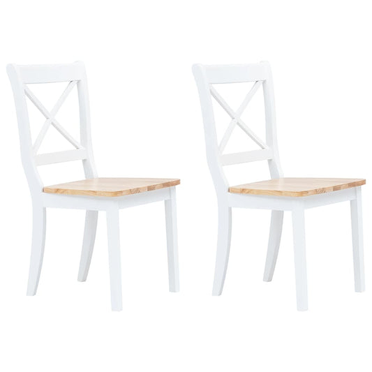 NNEVL Dining Chairs 2 pcs White and Light Wood Solid Rubber Wood-0