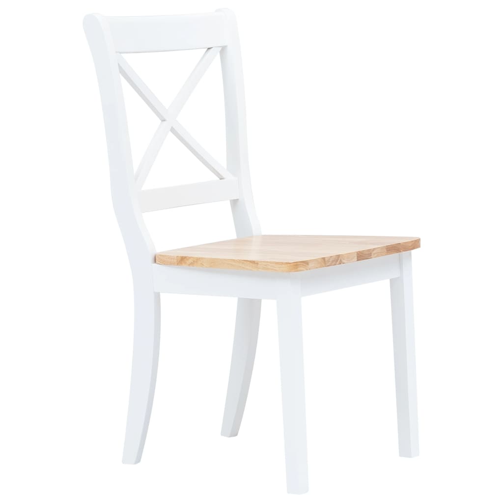 NNEVL Dining Chairs 2 pcs White and Light Wood Solid Rubber Wood-1
