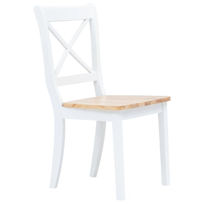NNEVL Dining Chairs 2 pcs White and Light Wood Solid Rubber Wood-1