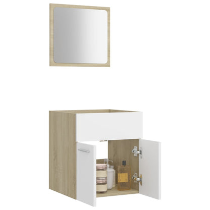 NNEVL 2 Piece Bathroom Furniture Set White and Sonoma Oak Chipboard