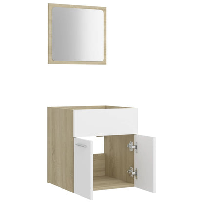 NNEVL 2 Piece Bathroom Furniture Set White and Sonoma Oak Chipboard