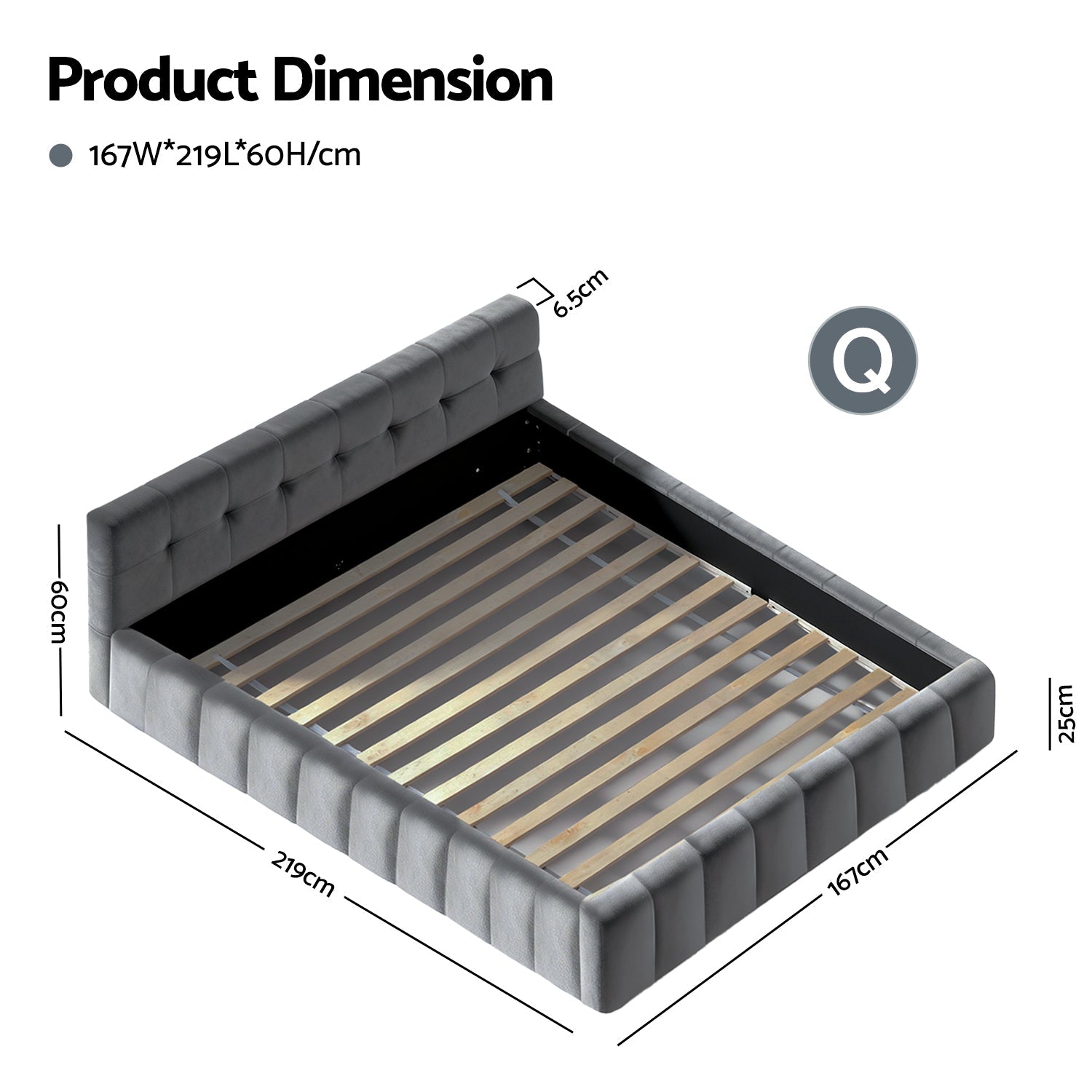 Artiss Queen Size Bed Frame Plush Soft Headboard Velvet Platform Base for Modern Bedrooms Grey-1