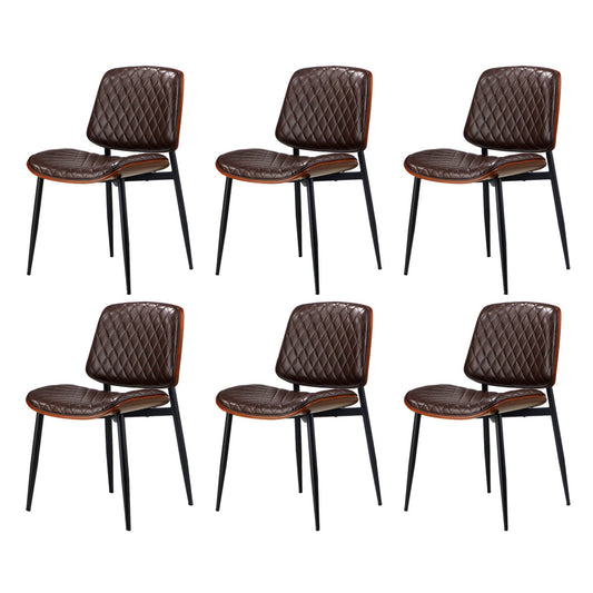 NNEED 6x Dining Chairs Leather Wooden Metal Legs Walnut-0