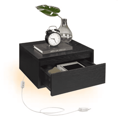 VASAGLE – Table de chevet suspendue avec lumière LED 3 couleurs, tiroir et étagère murale, style moderne pour chambre ou salon (35 x 40 x 18 cm) - Haven HomeHaven Home