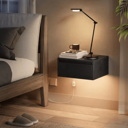 VASAGLE – Table de chevet suspendue avec lumière LED 3 couleurs, tiroir et étagère murale, style moderne pour chambre ou salon (35 x 40 x 18 cm) - Haven HomeHaven Home