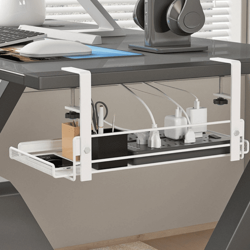 Plateau de gestion des câbles sous le bureau sans perçage – organisateur en acier pour fils, multiprises et chargeurs - Haven HomeHaven Home