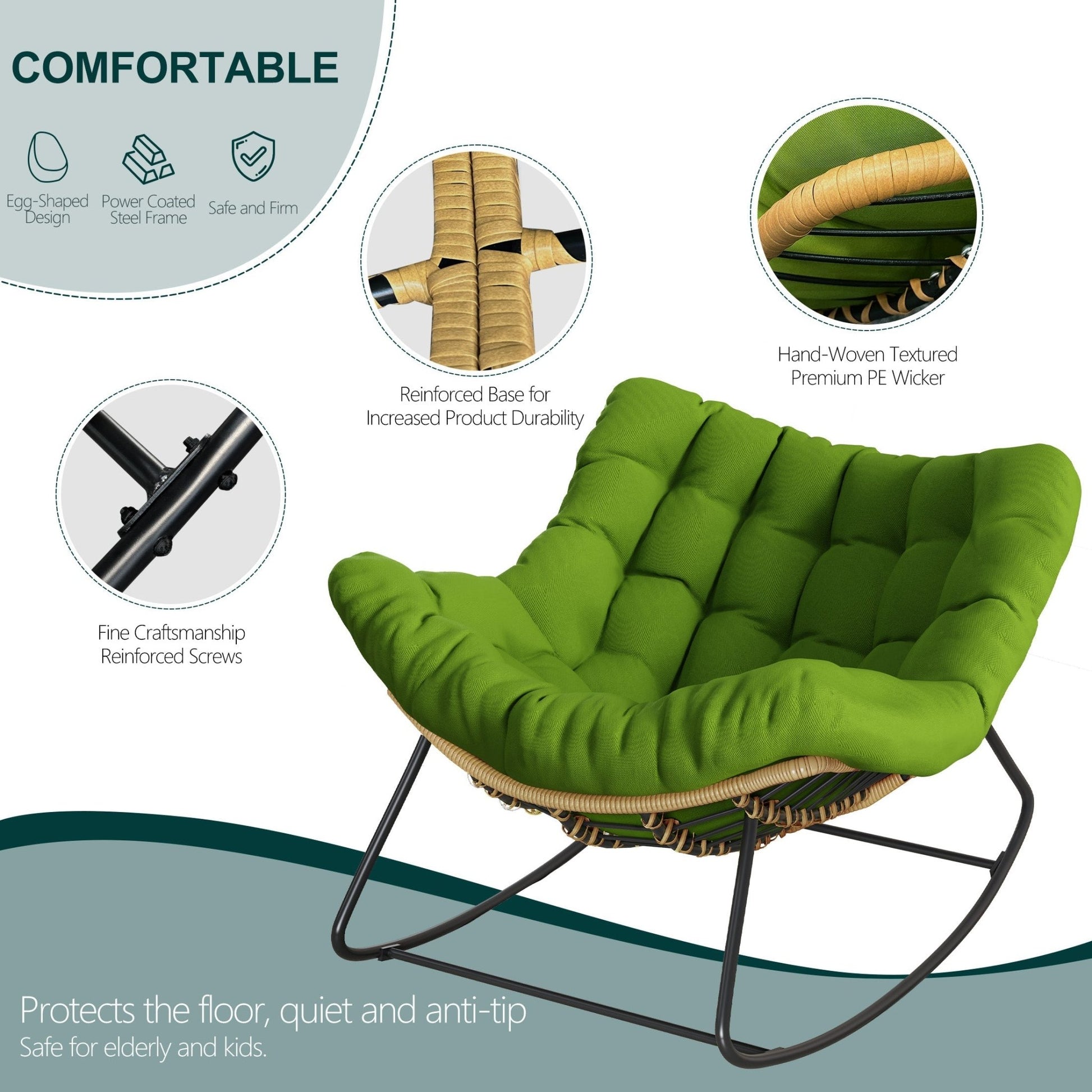 Outdoor Rocking Chair, Oversized Papasan Chair, Indoor Comfy Lounge Rocker - Haven HomeHaven Home