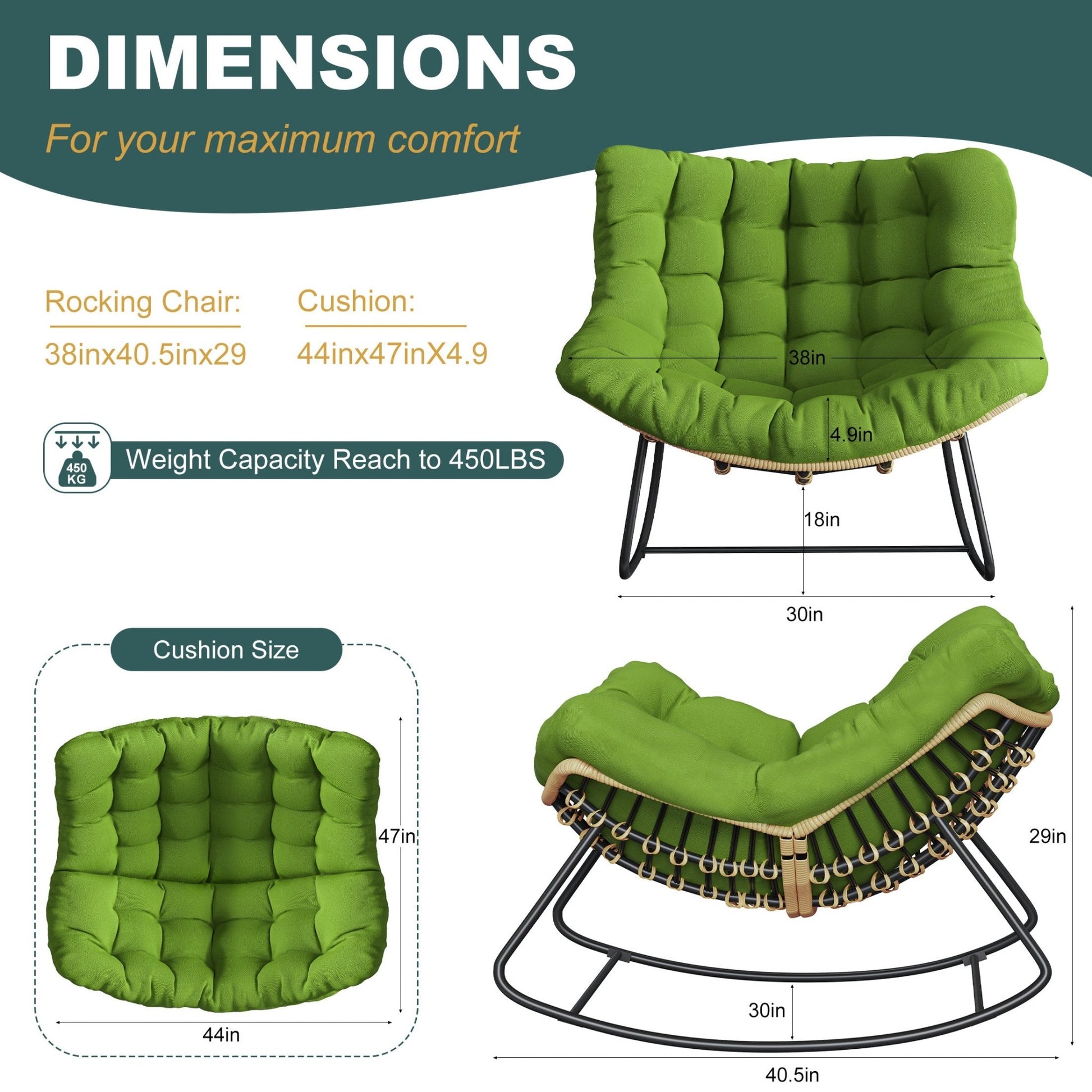 Outdoor Rocking Chair, Oversized Papasan Chair, Indoor Comfy Lounge Rocker - Haven HomeHaven Home