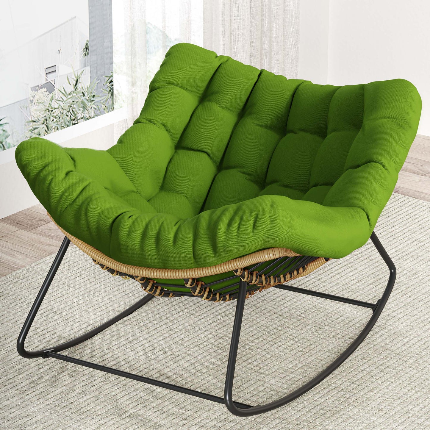 Outdoor Rocking Chair, Oversized Papasan Chair, Indoor Comfy Lounge Rocker - Haven HomeHaven Home