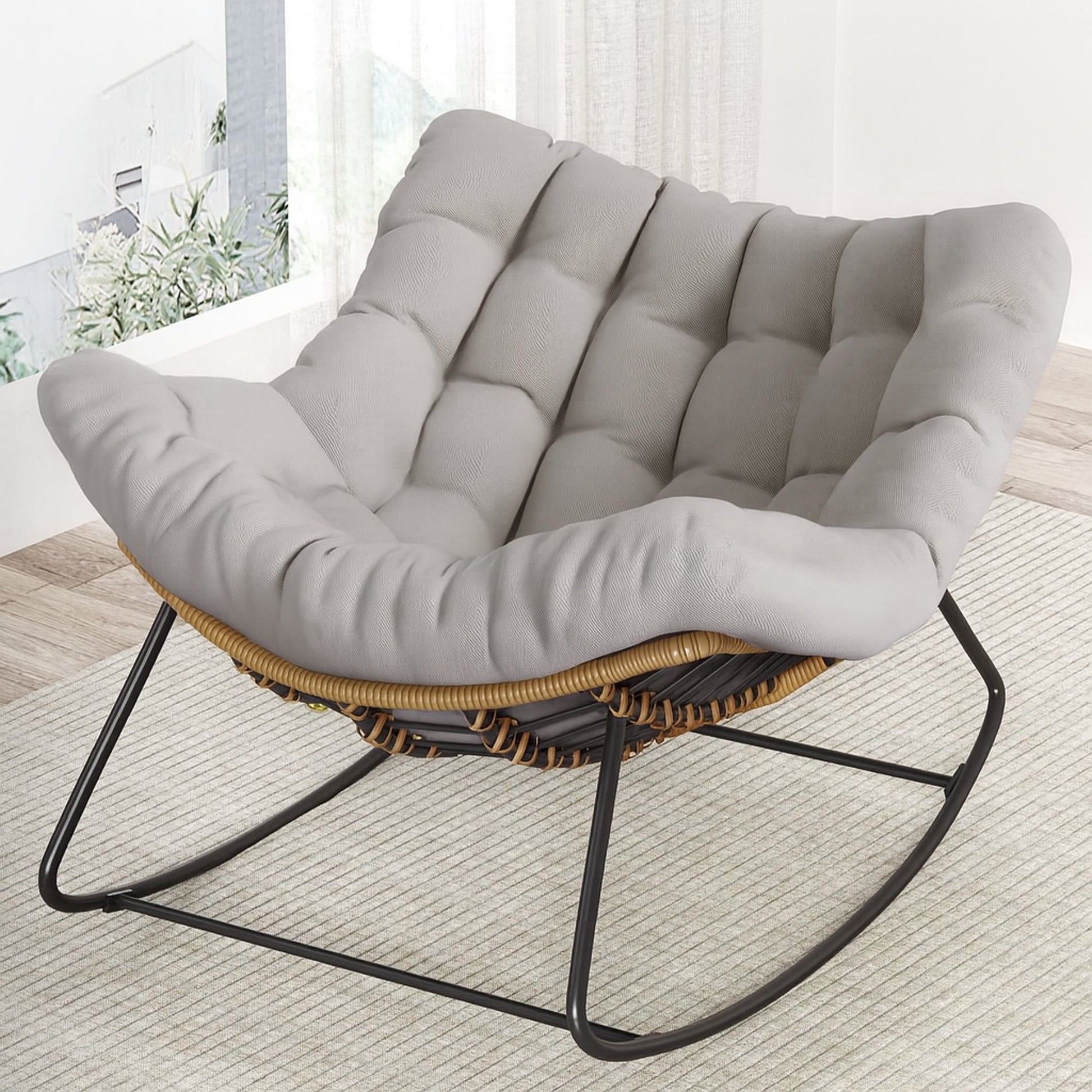 Outdoor Rocking Chair, Oversized Papasan Chair, Indoor Comfy Lounge Rocker - Haven HomeHaven Home
