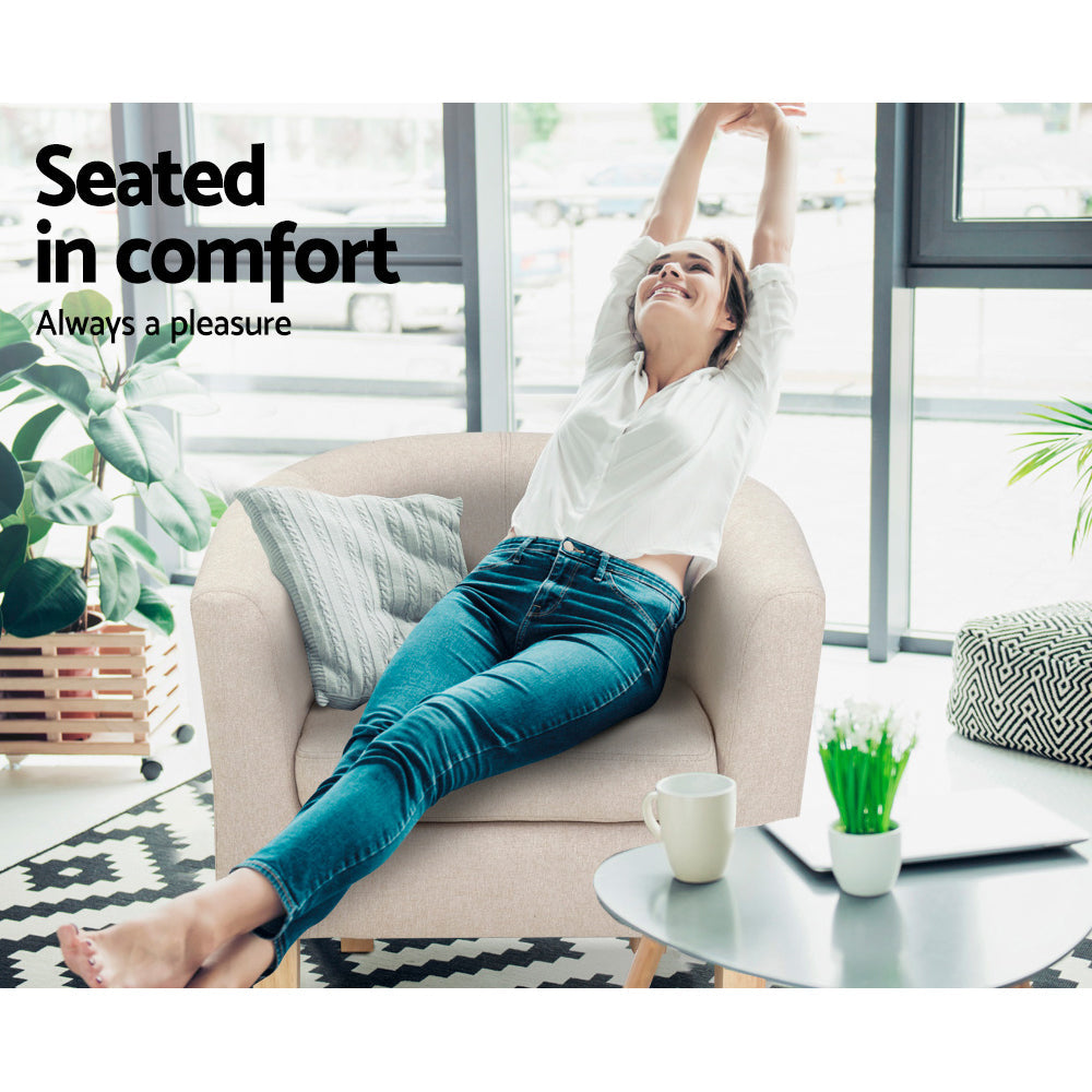 NNEDSZ Armchair Lounge Chair Tub Accent Armchairs Fabric Sofa Chairs Beige-3