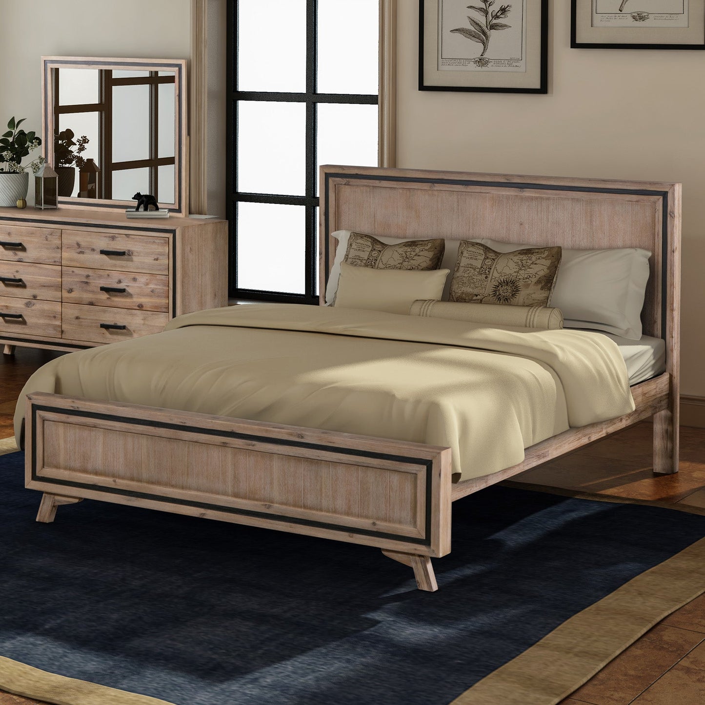 NNEDSZ King Size Silver Brush Bed Frame in Acacia Wood Construction - Haven HomeHaven Home