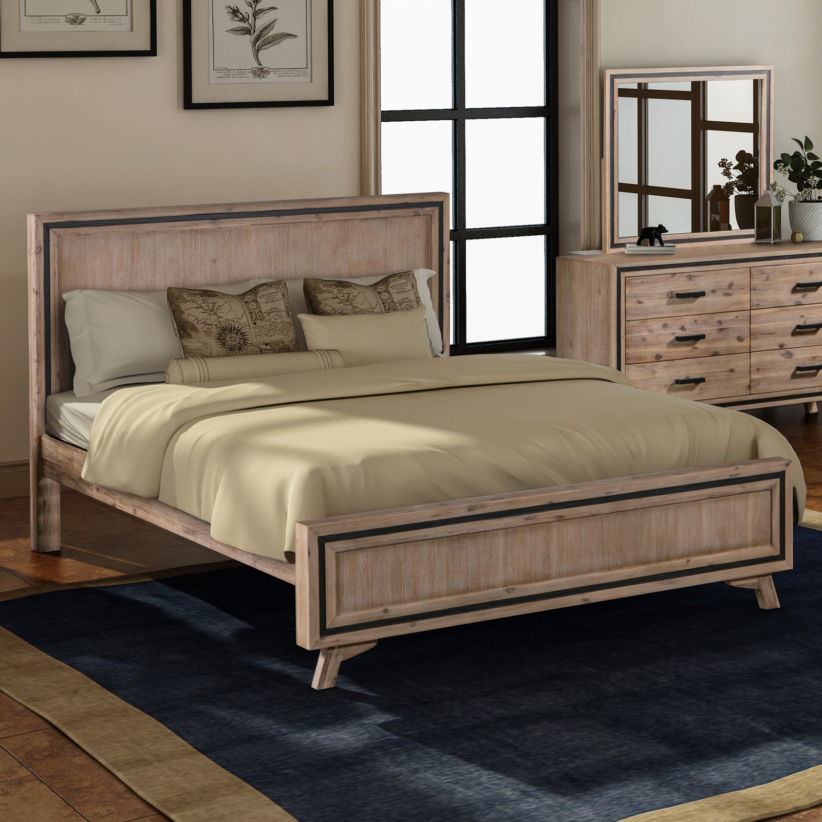 NNEDSZ King Size Silver Brush Bed Frame in Acacia Wood Construction - Haven HomeHaven Home