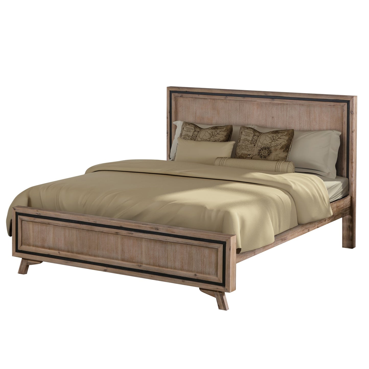 NNEDSZ King Size Silver Brush Bed Frame in Acacia Wood Construction - Haven HomeHaven Home