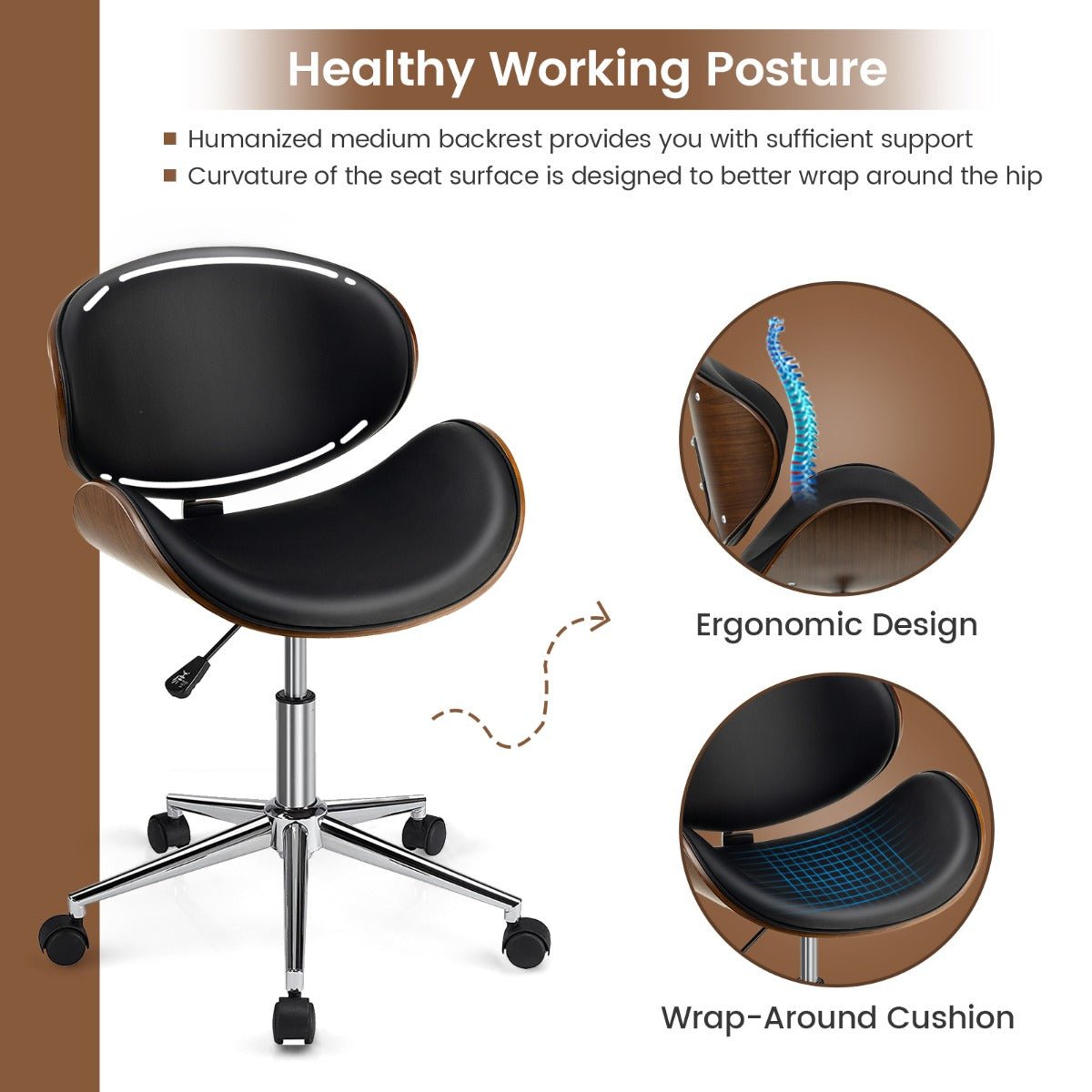 NNECW Modern Computer Chair with Curved Swivel Seat for Home & Office - Haven HomeHaven Home